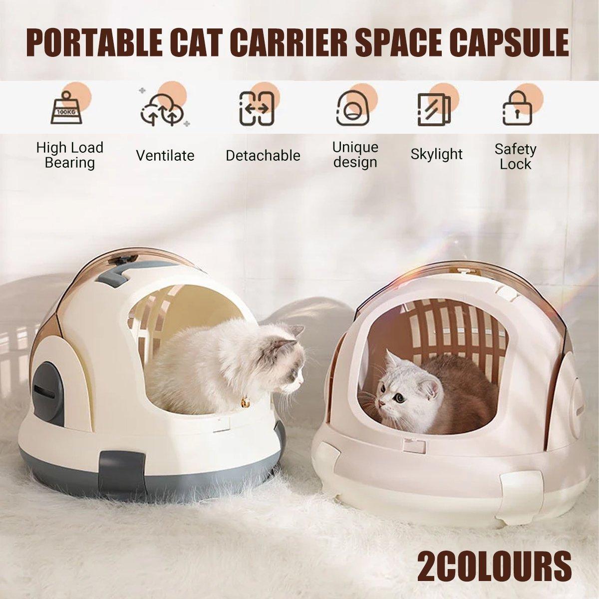Portable Cat Carrier Space Capsule Large Capacity Aviation Travel Kitty Basket - Champagne