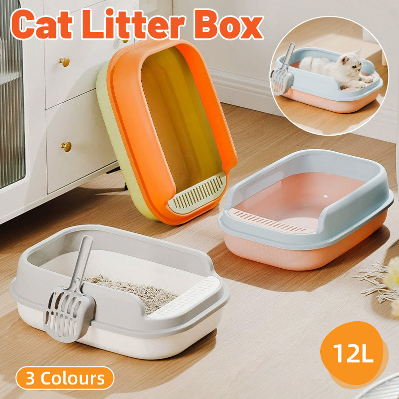 12L Semi Enclosed Large Cat Litter Box with Delivery Shovel Easy Clean Toilet - Green-Orange