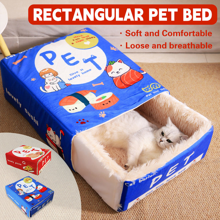Rectangular Cookie Box Pet Bed for Cats Dogs Cat Bed Kitten Puppy Soft Pet House - Blue L