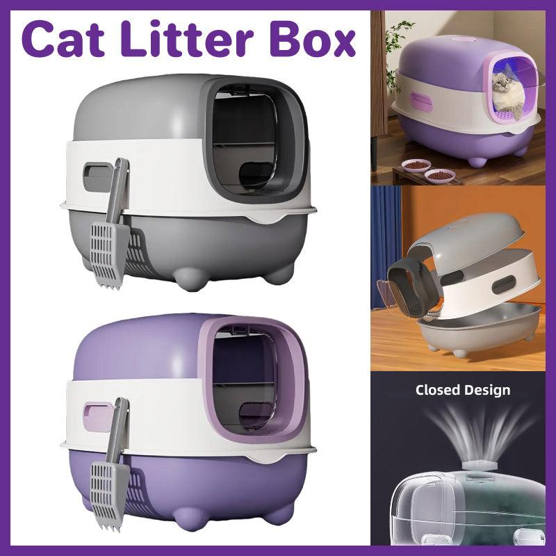 Large Fully Enclosed Cat Litter Box Lift Lid Odour Control Easy Clean Kitty - Purple