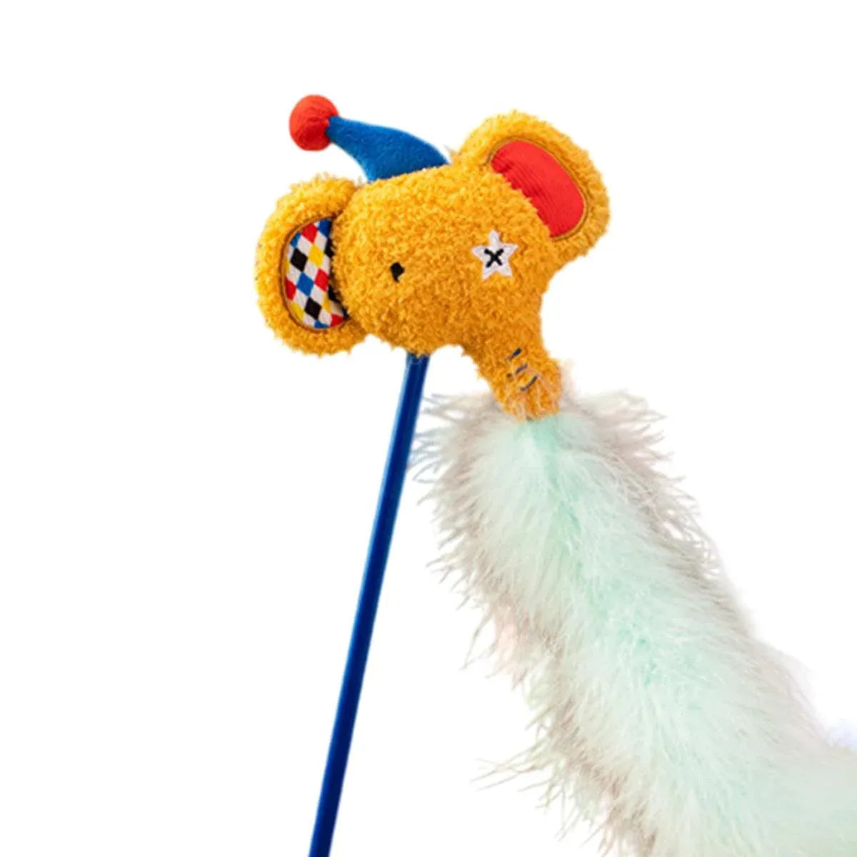Circus Themed Cat Teaser Stick Interactive Teaser Pole Toy for Cats and Kittens - Long-Nosed Elephant
