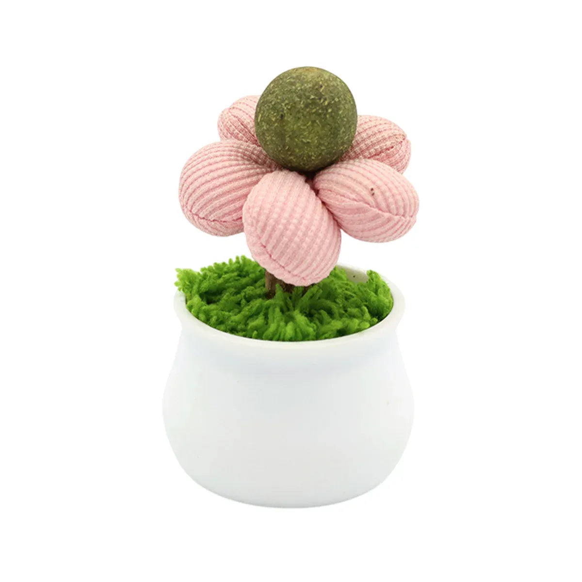 Catnip Ball Cat Chew Toy Cute Flower Pot Shaped Interactive Play Teeth Cleaning - Pink
