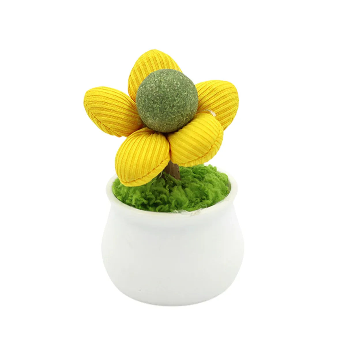 Catnip Ball Cat Chew Toy Cute Flower Pot Shaped Interactive Play Teeth Cleaning - Yellow