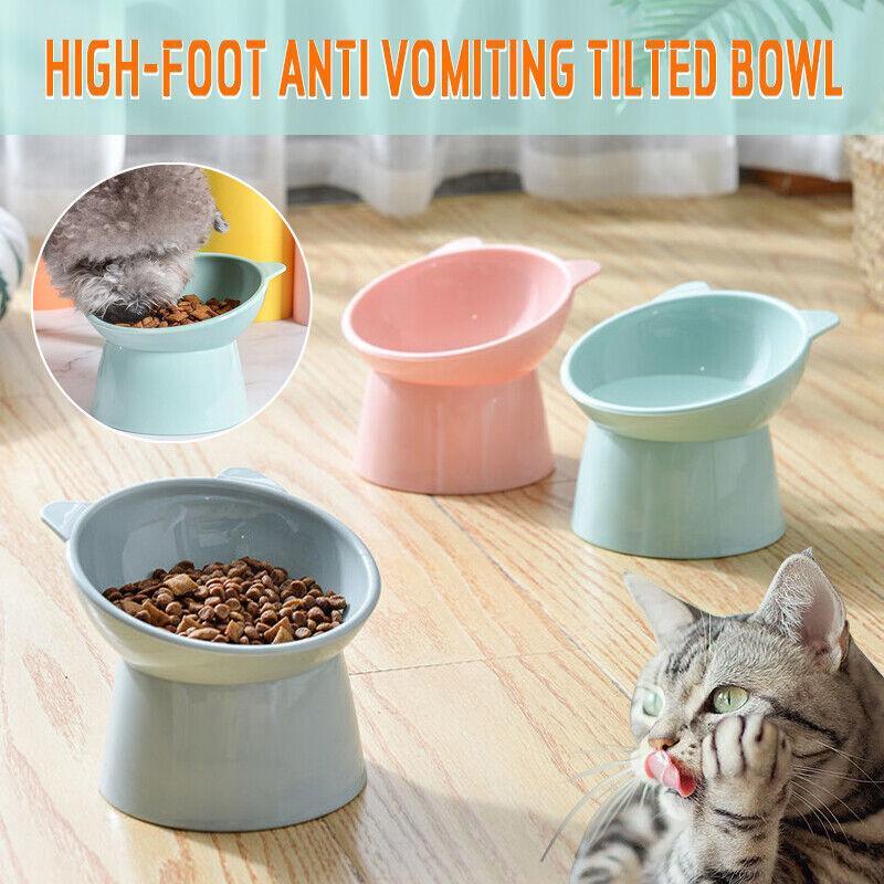 Elevated Pet Bowl Cat Dog Feeder Food Water High-Foot Anti Vomiting Tilted Bowl - Blue