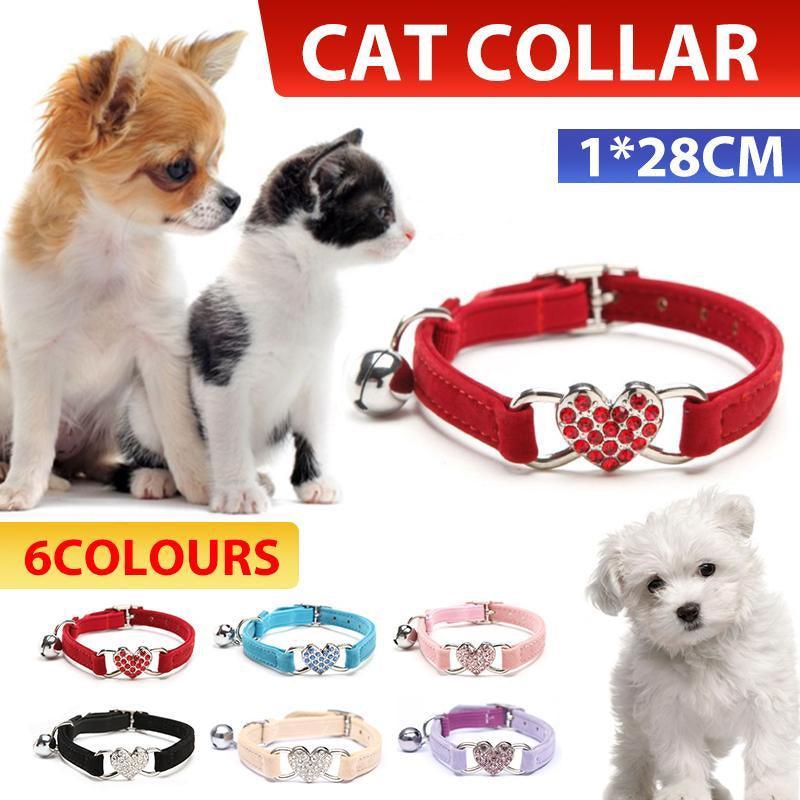 Suede Cat Collar with Adjustable Elastic Bell and Heart Charm for Kittens - Blue