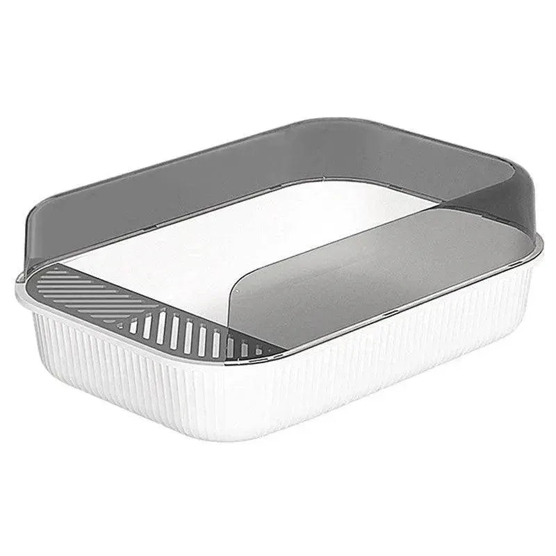 Litter Tray Box with Splash Guard and Wide Opening for Cats Open Top Design - White