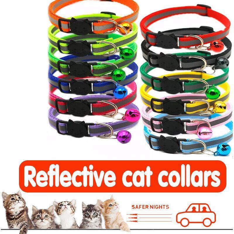 Reflective Cat Collar with Breakaway Buckle and Bell Adjustable for Small Pet Use - Black