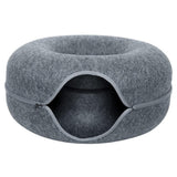 Felt Cat Tunnel Bed Round Donut Cave Nest for Kittens and Small Pets 60x30cm - Dark Grey