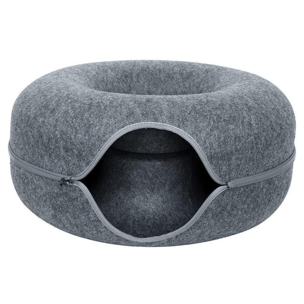 Felt Cat Tunnel Bed Round Donut Cave Nest for Kittens and Small Pets 60x30cm - Dark Grey