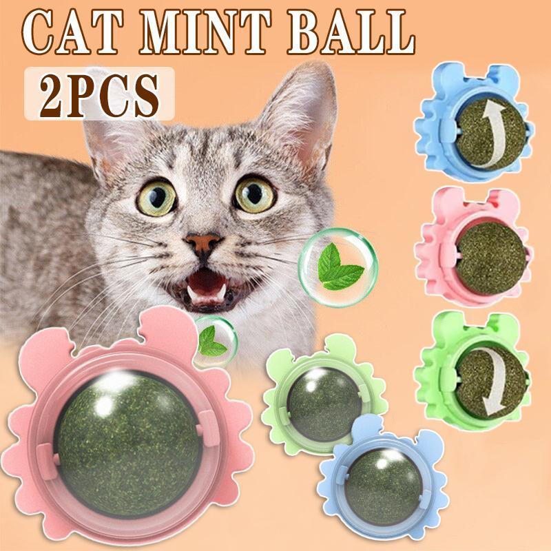 2PCS Rotatable Catnip Mint Ball Cat Treat Toys Licking Snack Cat Molar - Blue