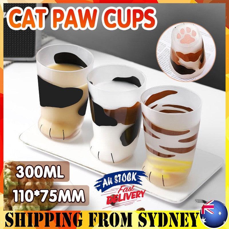 Pair 3 Cat Paw Frosted Calico Cups Glass Milk Cute Gift Tumbler Claw Foot Cute