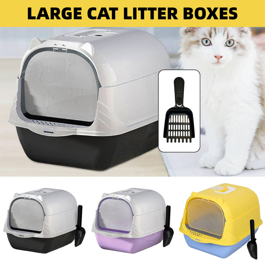 Enclosed Cat Litter Box Lid Scoop Splash Proof Lift Top Removable Toilet Tray - Black