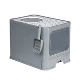 Large Fully Enclosed Cat Litter Box Cat Toilet Pet Litter Tray Odor Control - Grey