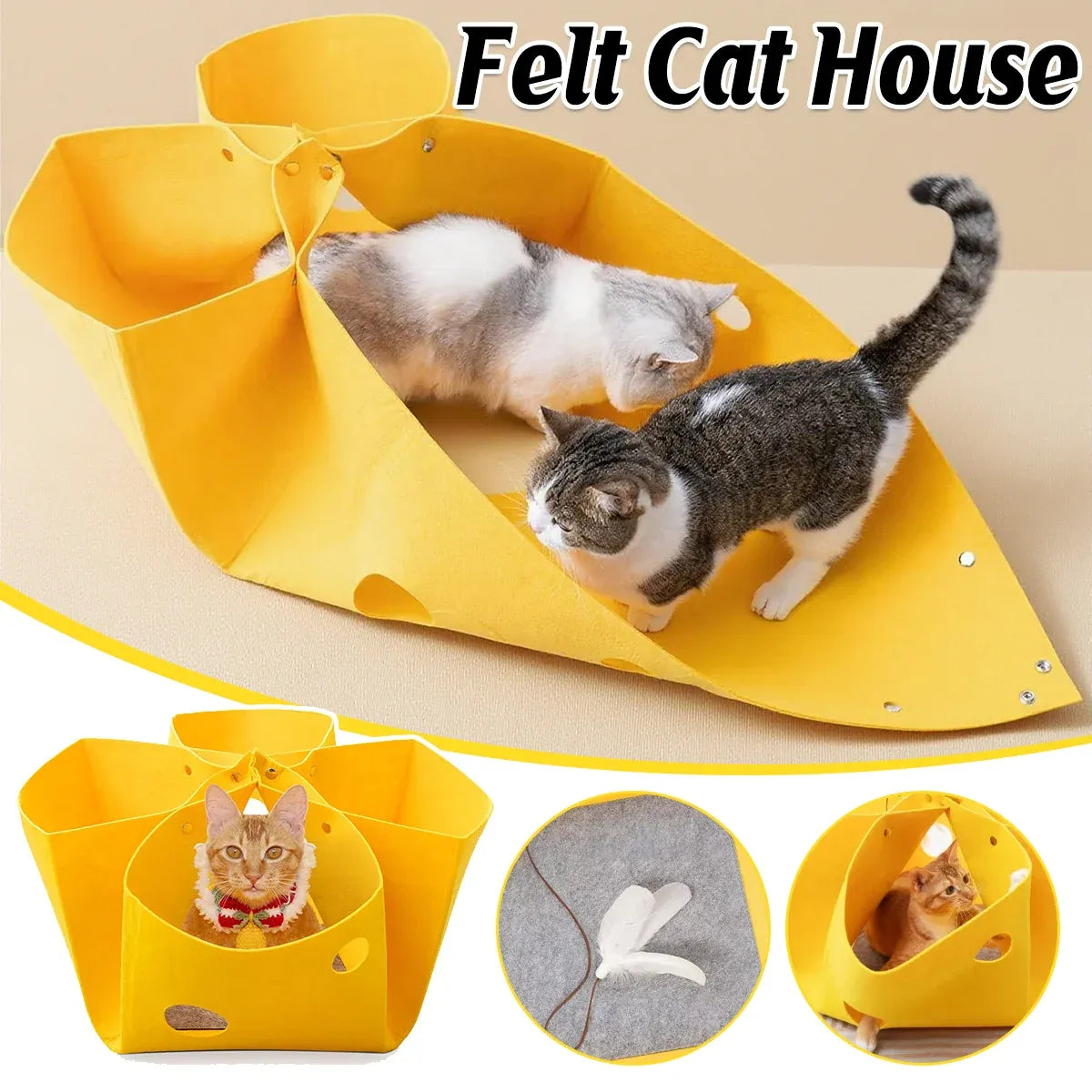 Felt Cat Nest Foldable Deformable Cat Tunnel Semi Enclosed Cat House Pet Bed
