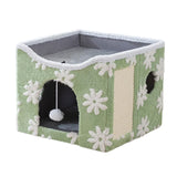 Cat Bed Foldable Double Layer Upper Lower Pet House Sleeping Nest Cushion - Green
