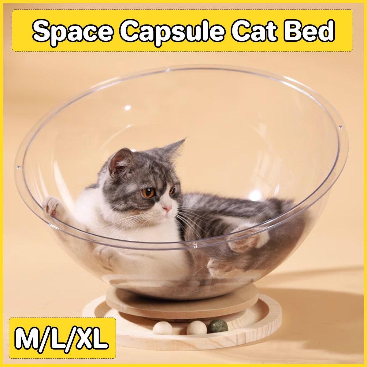 Four Seasons Acrylic Space Capsule Cat Bed Semi-closed Cool Nest Turntable Toy - XL