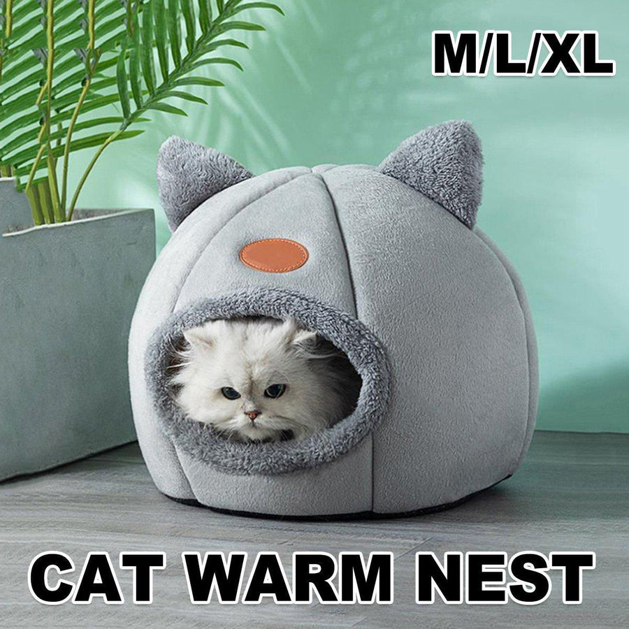 Cat Bed Winter Warm Enclosed Pet House Cozy Indoor Sleeping Nest for Cold Weather - L