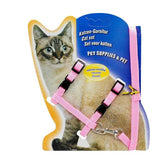 Nylon Cat Harness and Lead Set Adjustable Strap for Outdoor Walks - Pink