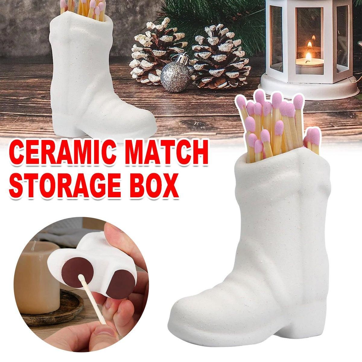 Ceramic Boots Matchbox Holder Home Storage Organizer Decorative Display Box