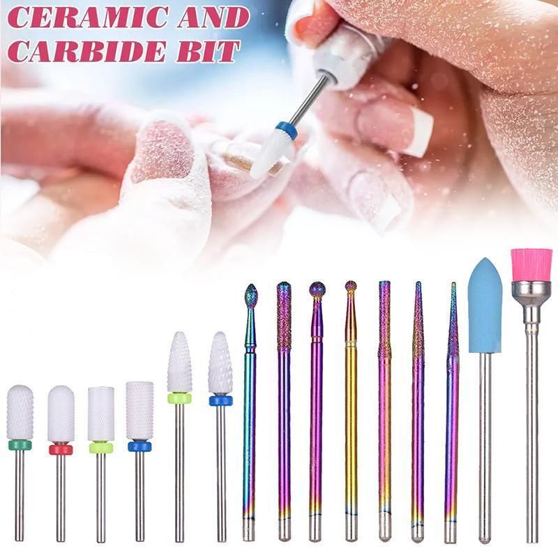 16pcs Ceramic and Tungsten Nail Drill Bit Set for Gel Polish Acrylic Removal