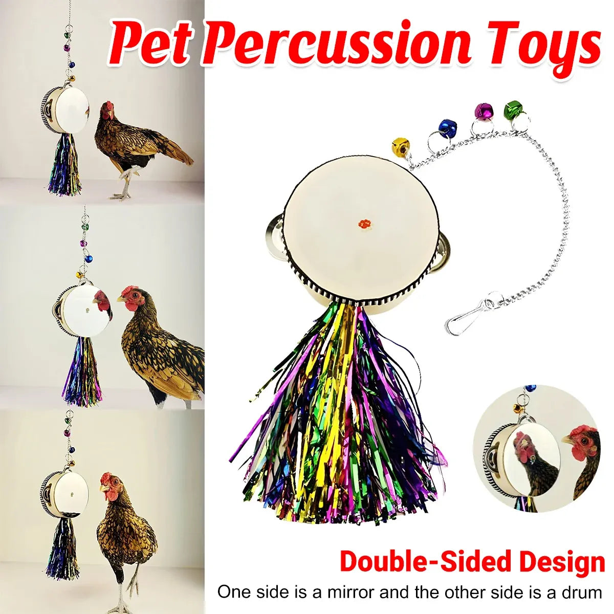 Chicken Mirror Toy Double Sided Drum Design Pet Poultry Pecking Toy for Hen Coop