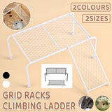 Metal Iron Chicken Feeding Ladder Grid Shelving Landscaping Platform Supplies - Black-L