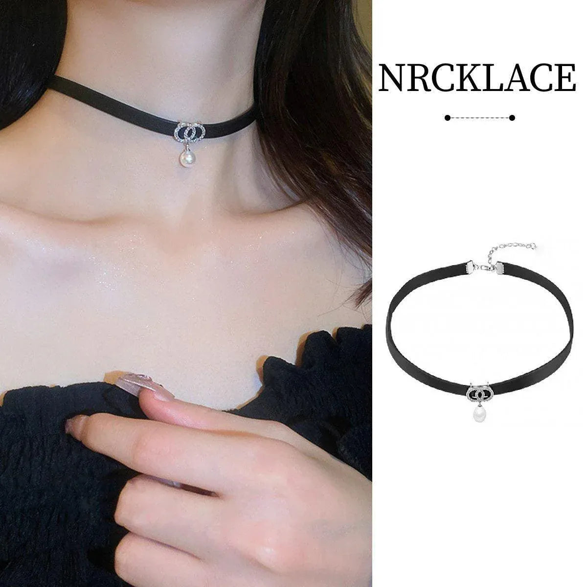 Black Leather Choker Pendant Necklace Fashion Collarbone Chain Jewelry Women