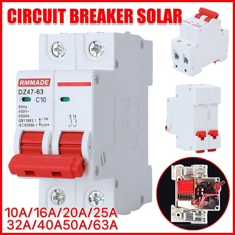 AC Circuit Breaker Solar 220-380V 2Pole Double MCB Mini 10-63 Amp - 10A