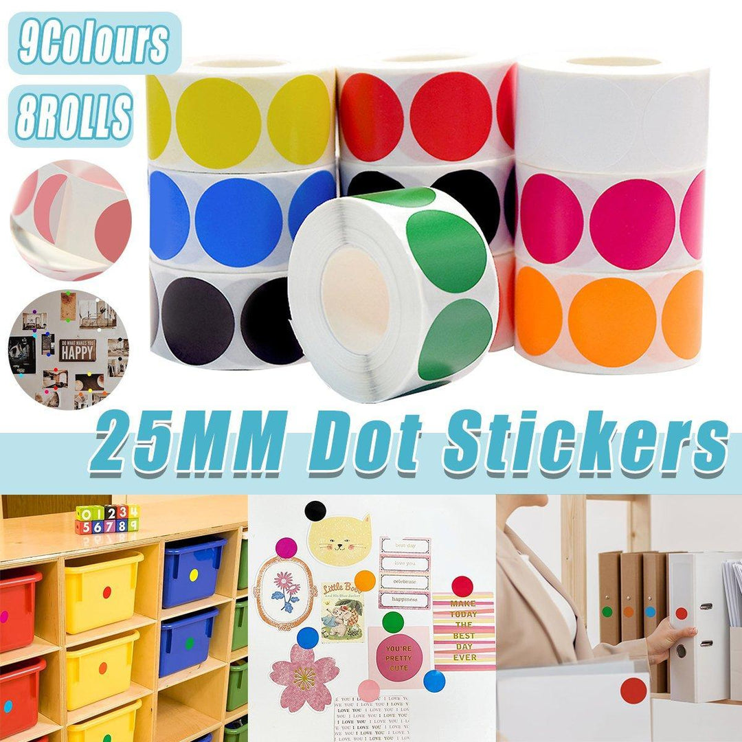 8 Rolls Colored Polka Dot Labels Round Seal Stickers Marking Round Sticker Set - Yellow