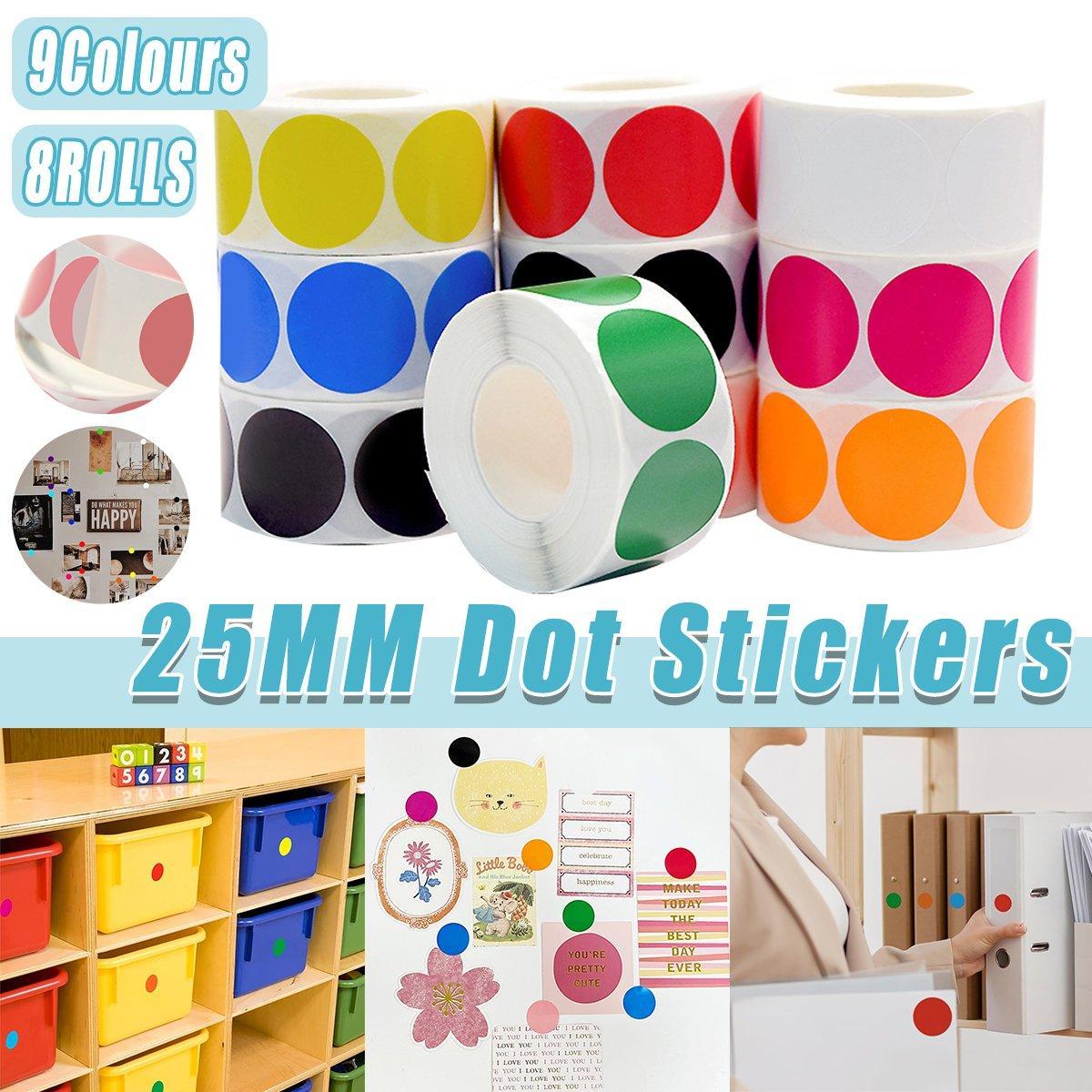 8 Rolls Colored Polka Dot Labels Round Seal Stickers Marking Round Sticker Set - Black