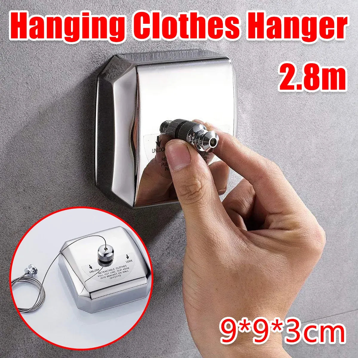 2.8m Invisible Clothesline Indoor Retractable Stainless Steel Wire Sturdy