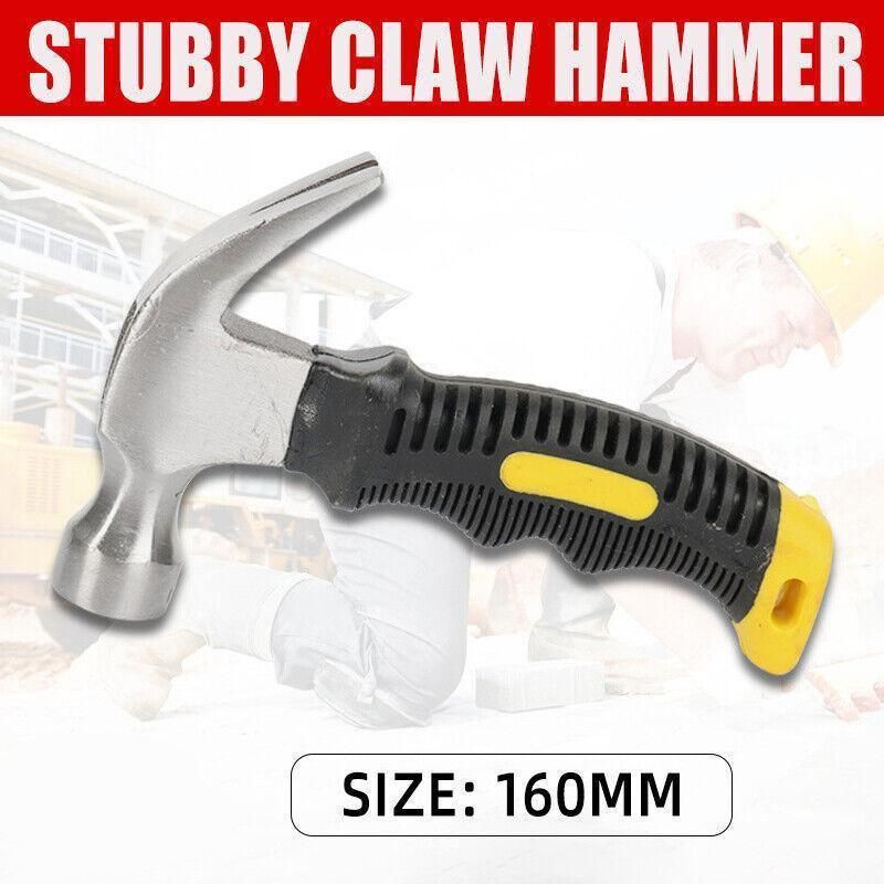 Stubby Claw Hammer Drop Forged Steel All Purpose Rubber Grip 8Oz Small Area