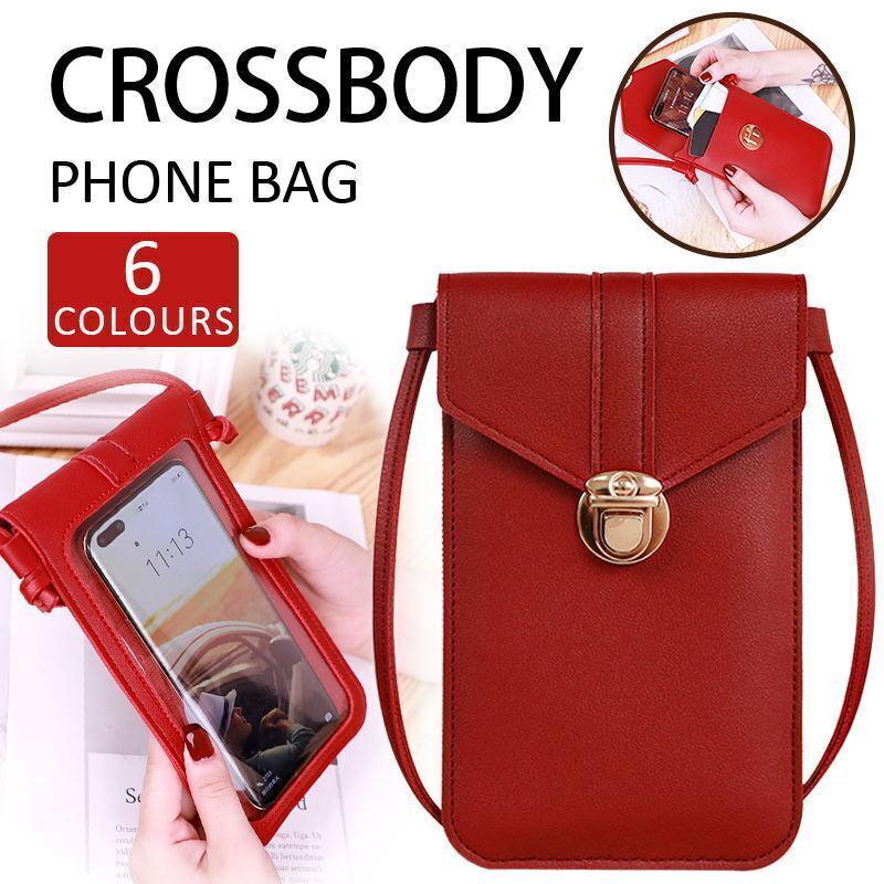 Touch Screen Crossbody Phone Bag with Clear Window PU Leather Wallet Purse - Green
