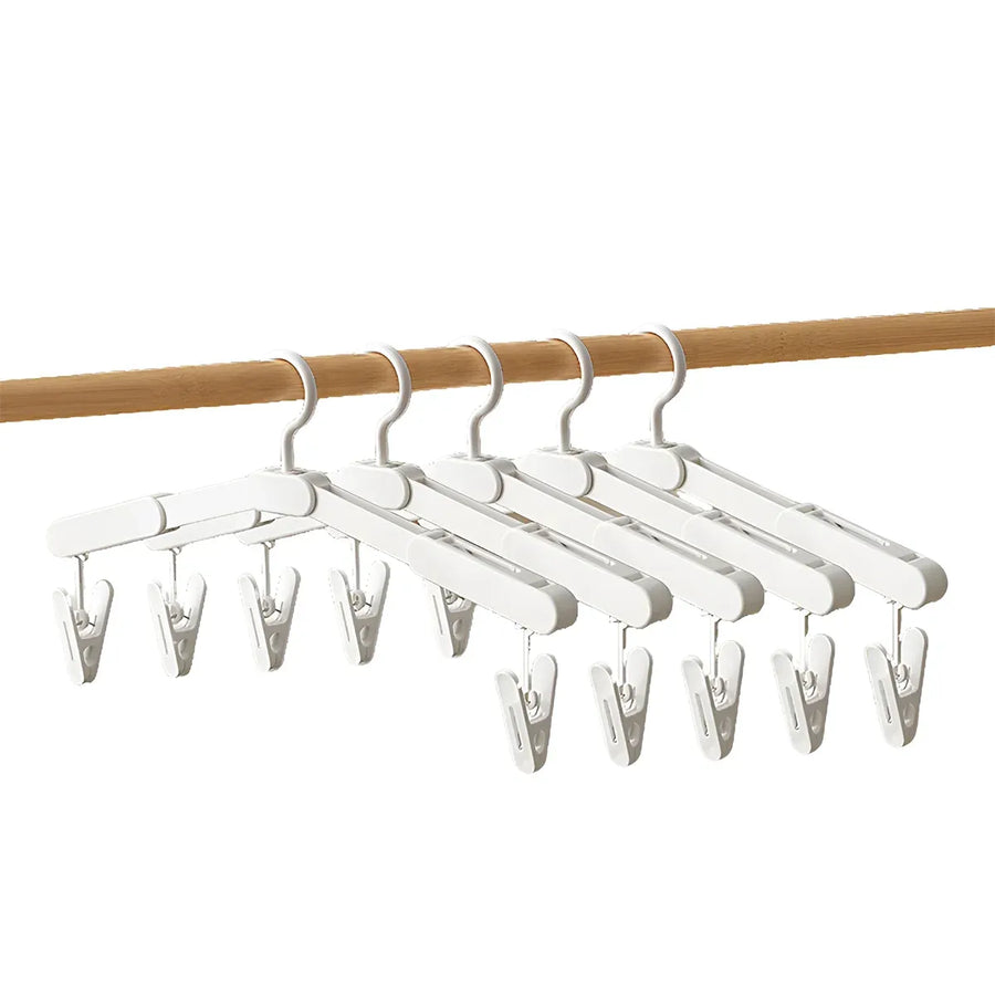 5PCS Portable Foldable Hangers Durable Plastic for Closet Laundry Space Saving - With clothes clip