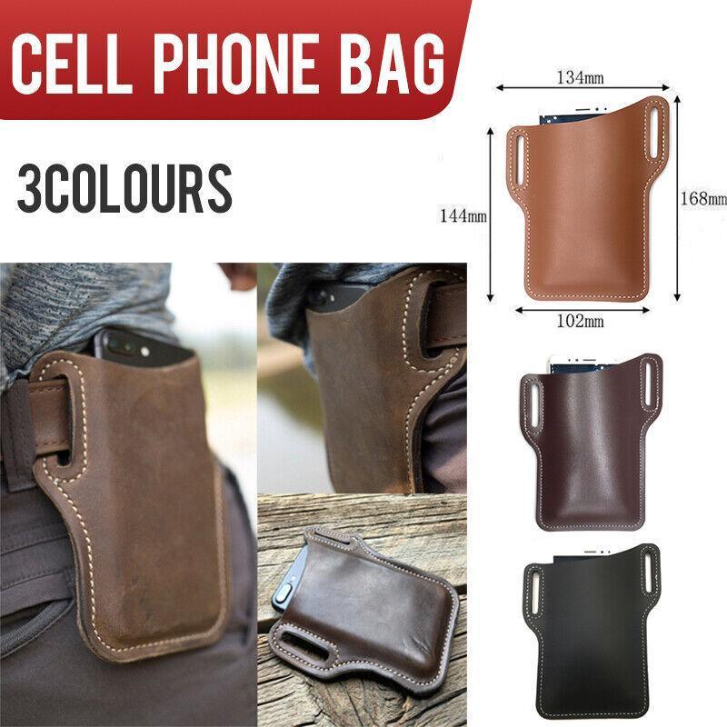 Men's Belt Clip Loop Holster Waist Bag Leather Pouch Cover Case For Phones AU - Dark Brown