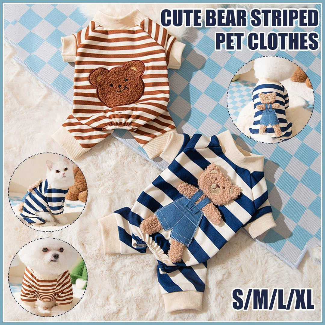 Cute Bear Striped Dog Home Clothes Cat Pet Outfit Cozy Animal Pajamas for Pets - Brown - L