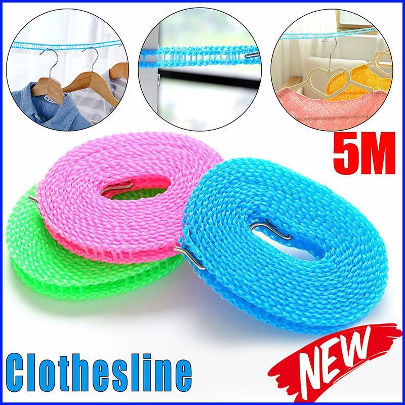 Portable 5M Travel Clothes Line Washing Rope Non Slip Airer Laundry Clothesline - Pink