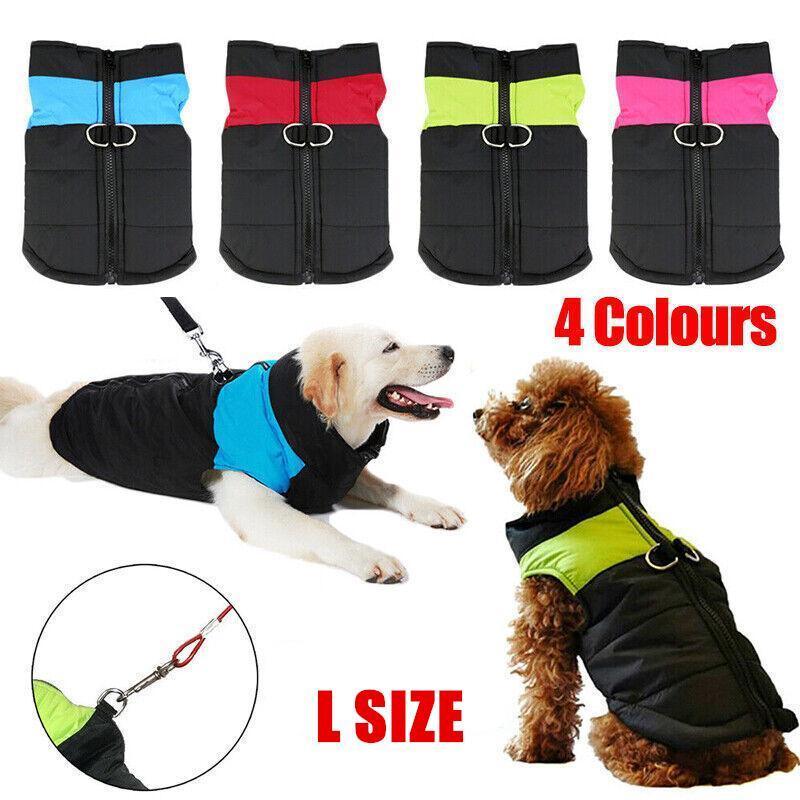 L Size Large Dog Jacket Padded Waterproof Pet Clothes Warm Windbreaker Vest Coat Winter - Pink