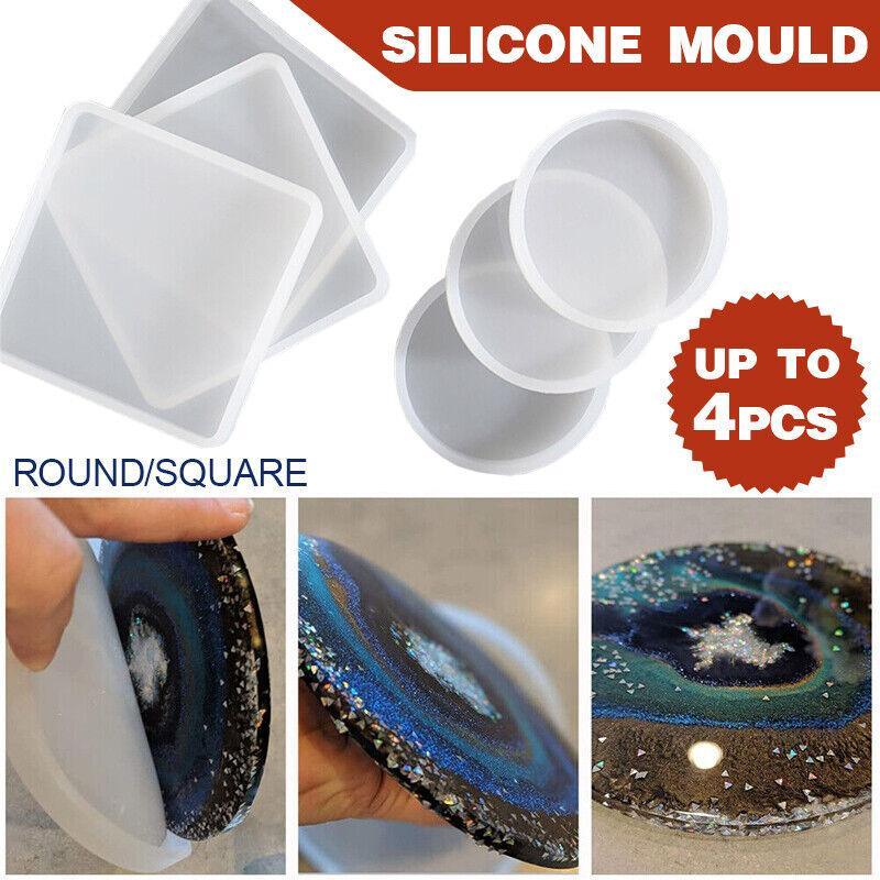 Coaster Resin Casting Mould Epoxy Mold Silicone Craft DIY Jewelry Agate Making - Large Round*4