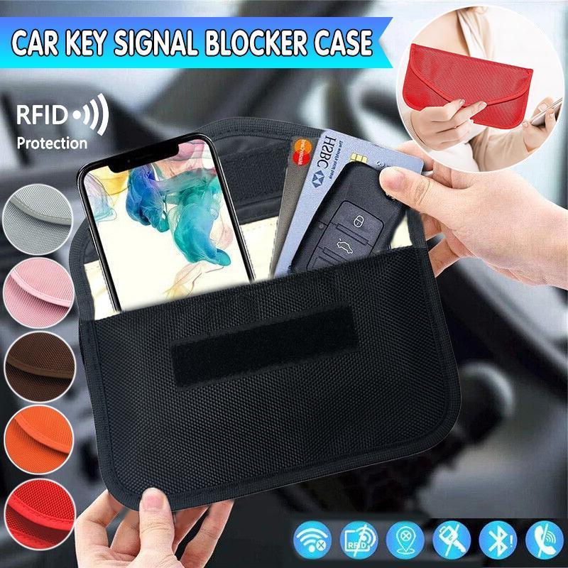 Car Key Case For Faraday Cage Fob Pouch Keyless RFID Blocking Bag - Coffee