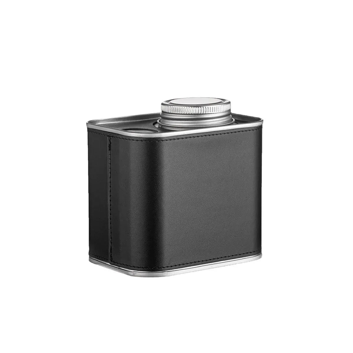 Airtight Coffee Canister Storage Jar Pour Valve Leather 9.6 x 7 x 9.3cm - Black