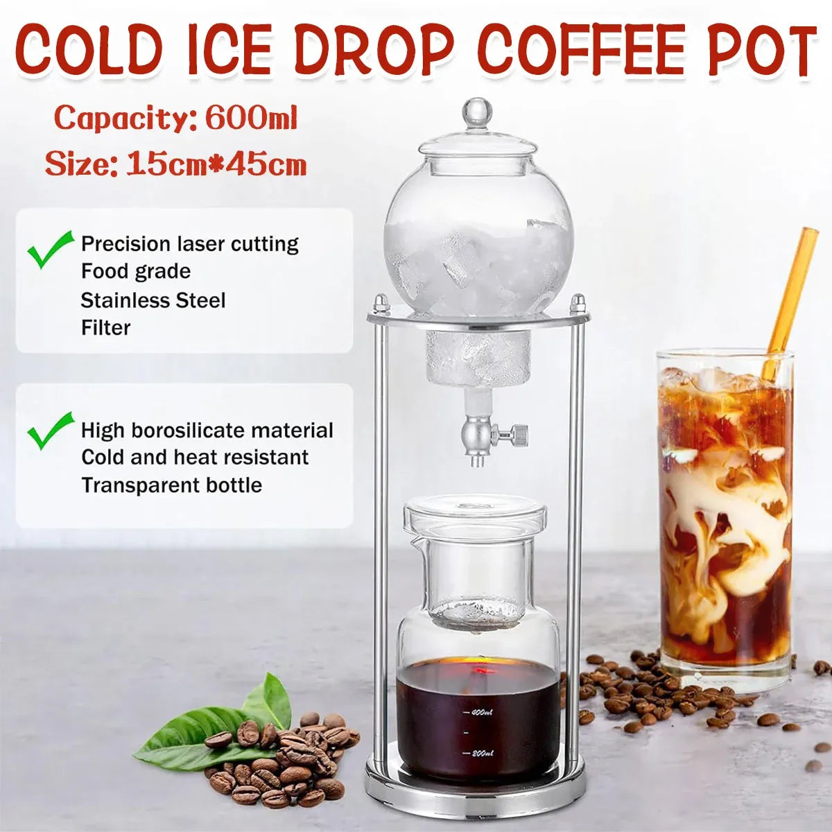 Cold Brew Coffee Maker Glass Ice Drip Pot Cold Brewer Manual Brewing Equipment