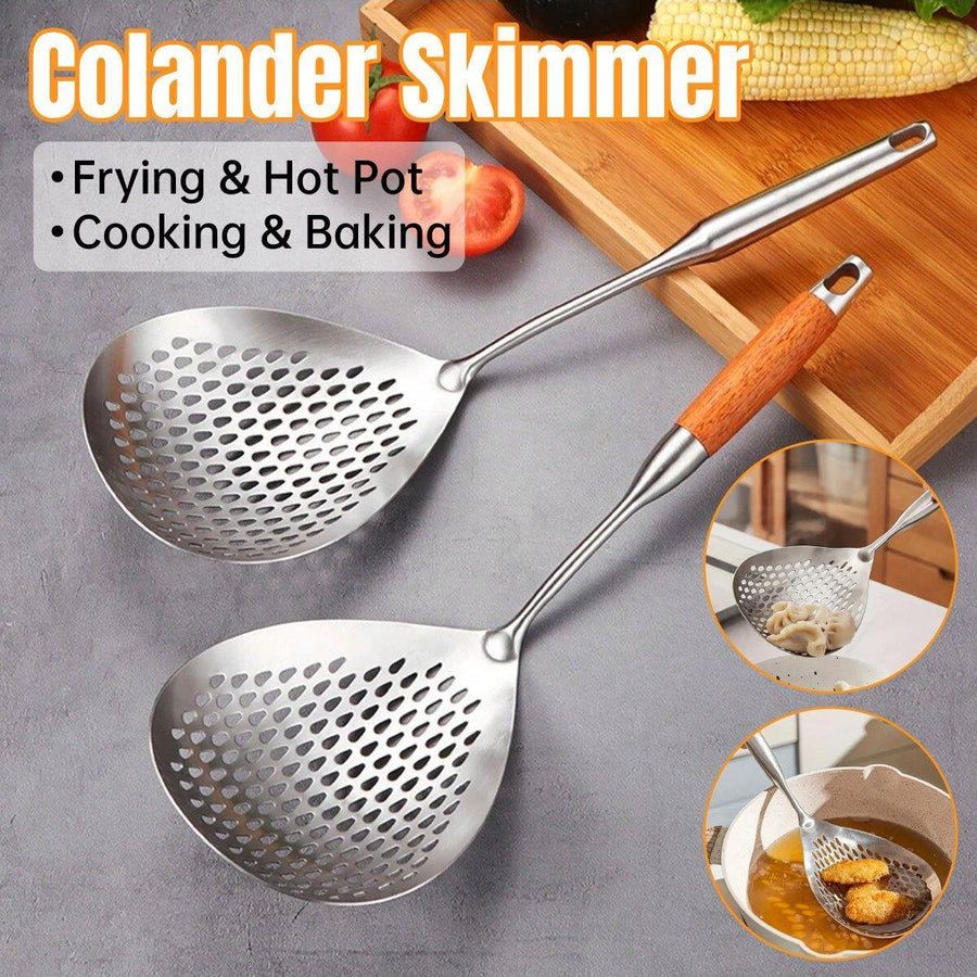 304 Stainless Steel Kitchen Colander Long Handle Noodle Dumpling Strainer Spoon - Stainless steel