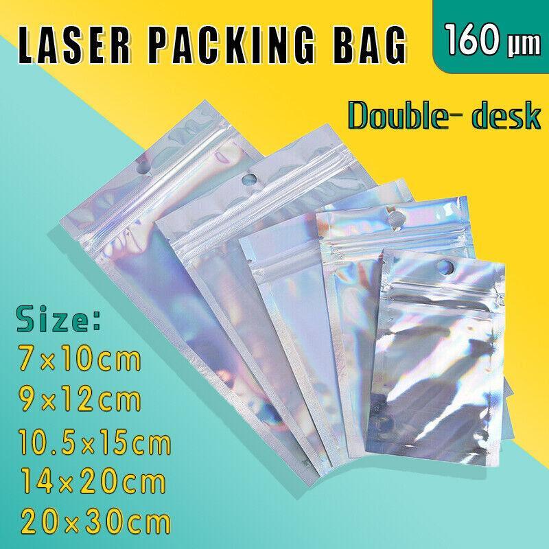 100/200X Iridescent Zip Bags for Food Storage & Holographic Makeup Pouch - 10.5*15cm 100PCS