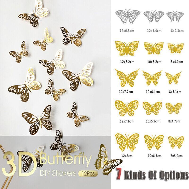 12X 3D Butterfly Wall Decals Stickers Removable Kids Nursery Decoration - 7603