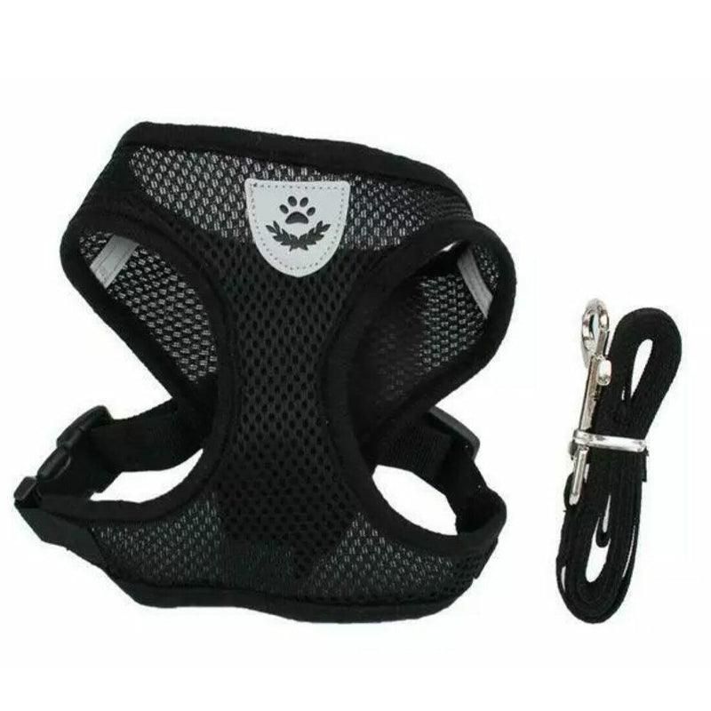 XL Size Pet Dog Cat Puppy Soft Leash Vest Mesh Breathe Adjustable Harness - Black