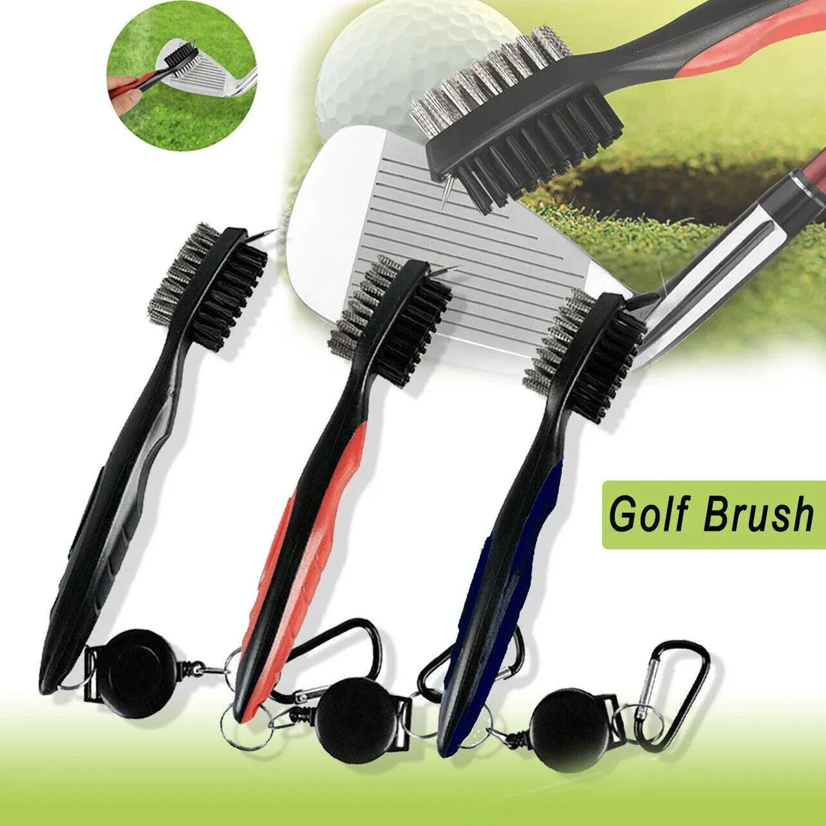 Golf Cleaning Brush Retractable Stock Color Groove Cleaner With Reel Club Ball - Blue