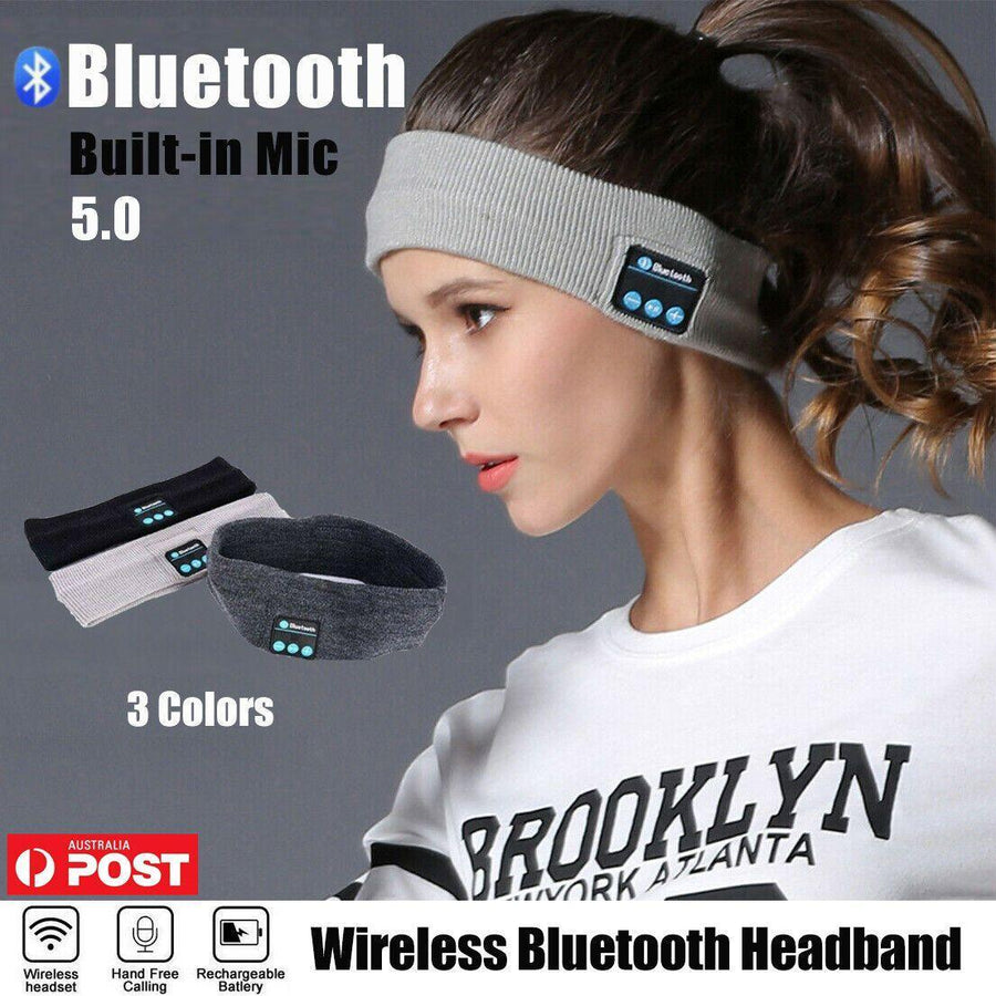 Wireless Bluetooth Headband Earphone Stereo Sport Headphone Headset Sleep New - Light Grey
