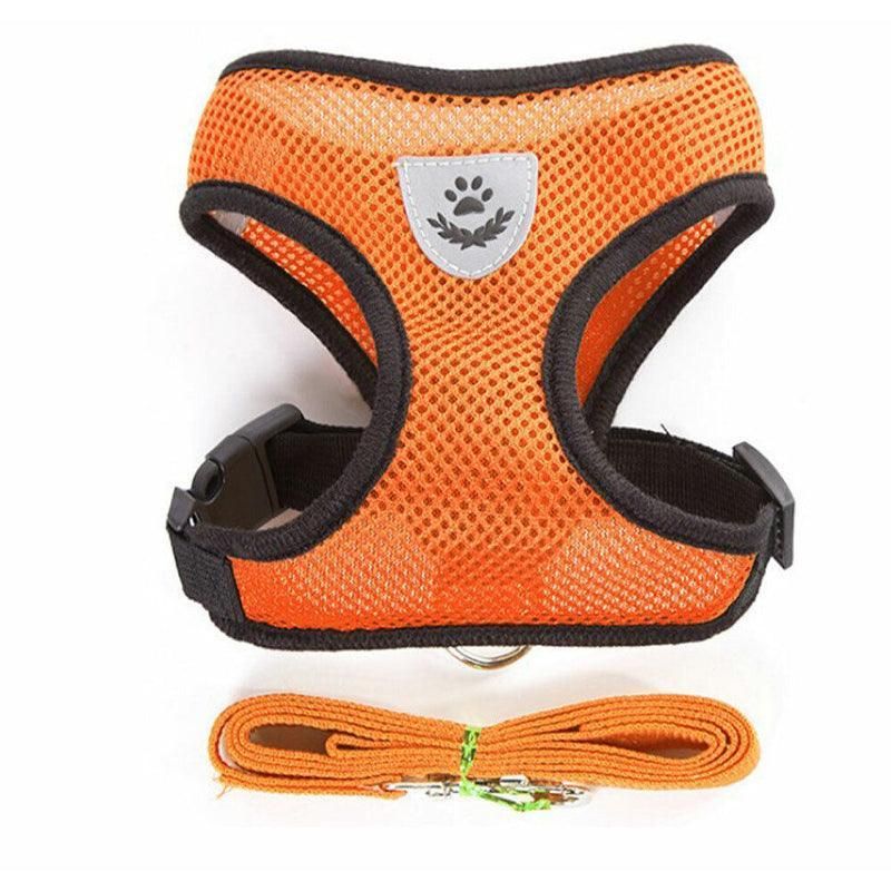 XL Size Pet Dog Cat Puppy Soft Leash Vest Mesh Breathe Adjustable Harness - Orange