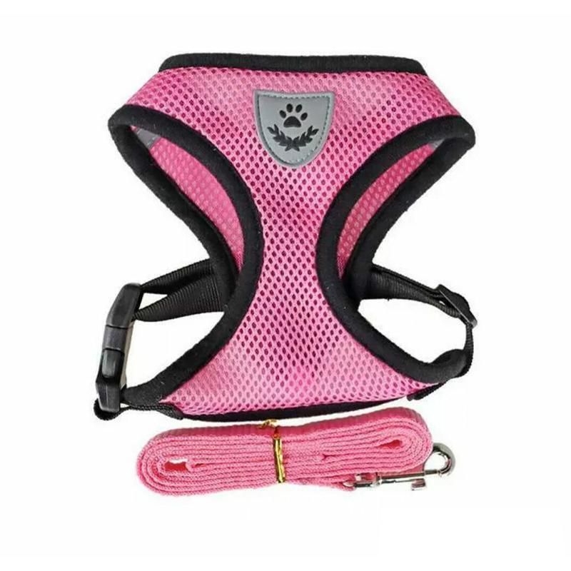 L Size Pet Dog Cat Puppy Soft Leash VEST Mesh Breathe Adjustable Harness Braces Clothes - Pink